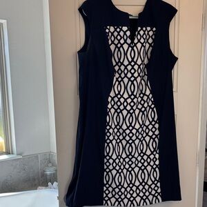 Connected Apparel Navy and White Geometric Dress